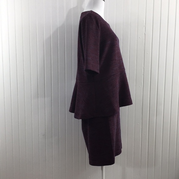 LOFT Maroon‎ Heather Skirt Top Set Womens Large Short Sleeve Peplum Career - Picture 2 of 14